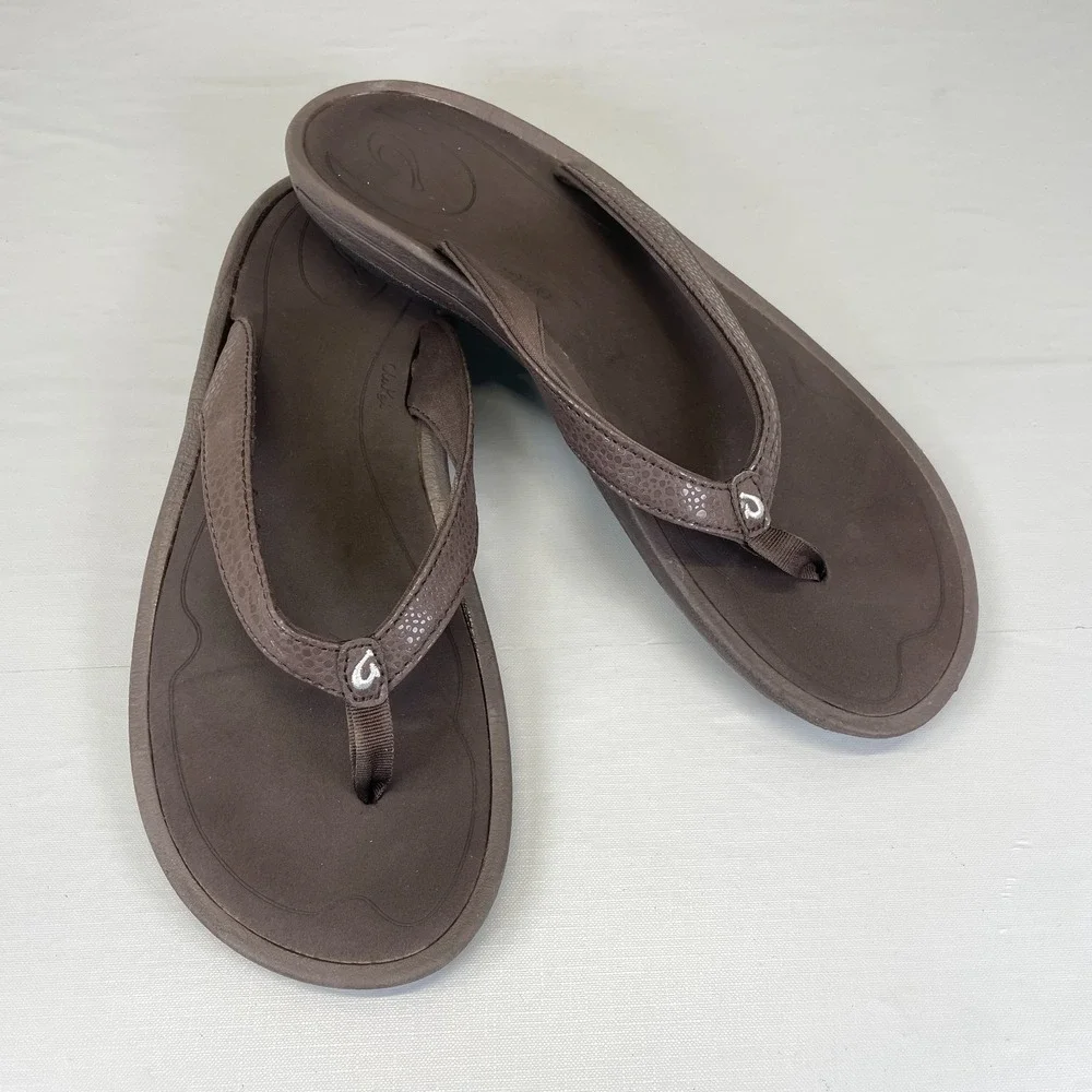 OluKai Kulapa Kai Flip Flop Sandals Womens Size 10 Brown Slip On Thong Shoes